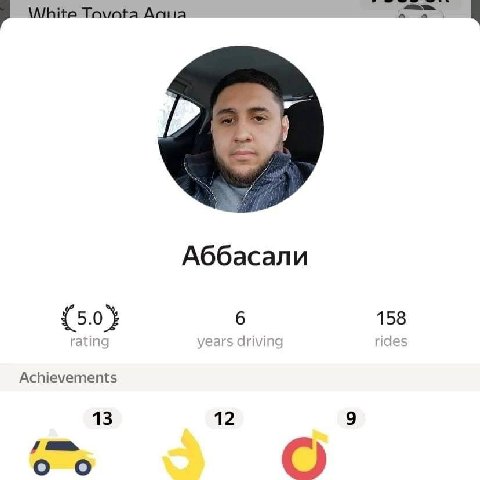 \Alhite Tavata Асита Аббасали {5.0} 6 158 rating years driving rides Achievements 13 12 9 и