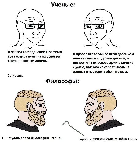 Ученые: -2 Я провел исследование и получил вот такие данные. На основе я Я провел аналогичное исследование и получил немного другие данные, и построил вот эту модель. построил на основе другую модель 