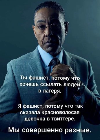 Ты фашист, потому что хочешь ссылать людей в лагеря. Я фашист, потому что так сказала красноволосая девочка в твиттере. Мы совершенно разные.