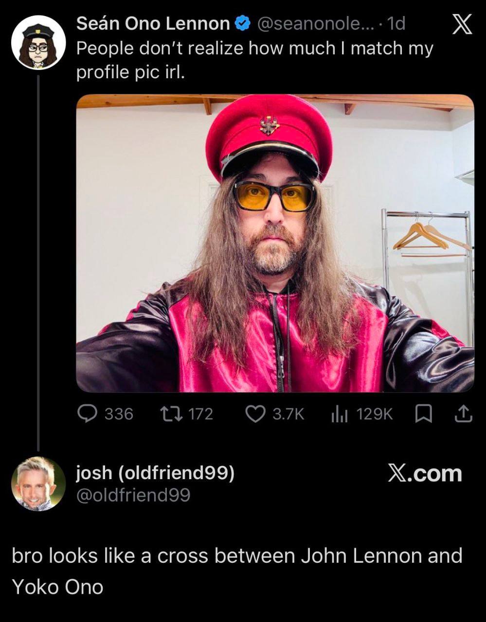 Sean Ono Lennon People don’t realize how much match my profile pic irl. Х.сот josh (oldfriend99) bro looks like a cross between John Lennon and Yoko Ono