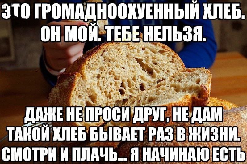 ГРОМАДНООКУЕННЫЙ КЛЕБ. MOH. TEBE НЕЛЬЗЯ. я рых Vax, 1% НЕ ПРОСИ 'ДРУГ, HE ТАКОЙ ХЛЕБ БЫВАЕТ РАЗ В ЖИЗНИ. СМОТРИ И ПЛАЧЬ... Я НАЧИНАЮ ЕСТЬ