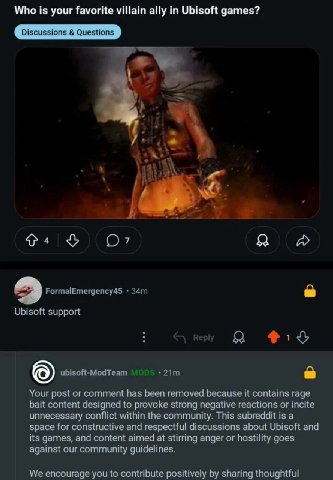 Who is your favorite villain ally Ubisoft games? я A FormalEmergency45 Ubisoft support ubisoft-ModTeam Your post or comment has been removed because it contains rage bait content designed to provoke s