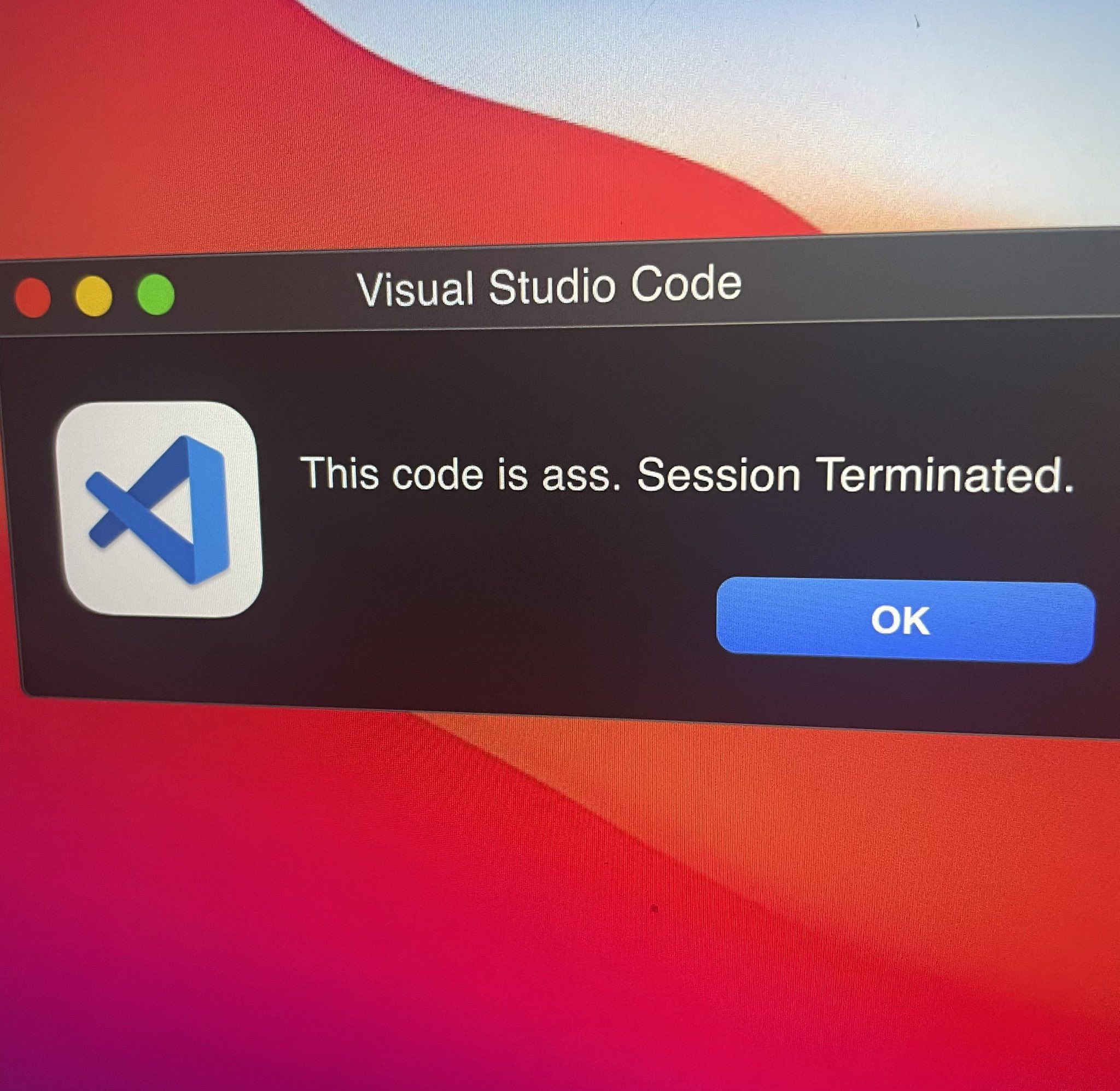 Visual Studio Code This code is ass. Session Terminated.