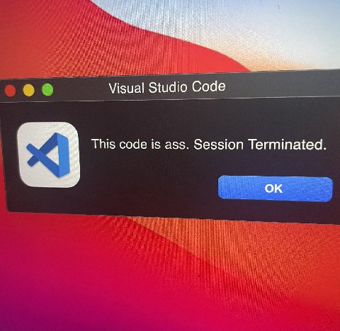 Visual Studio Code This code is ass. Session Terminated.