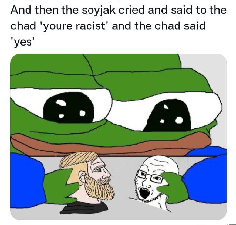 And then the soyjak cried and said to the chad ‘youre and the chad said 'уез'