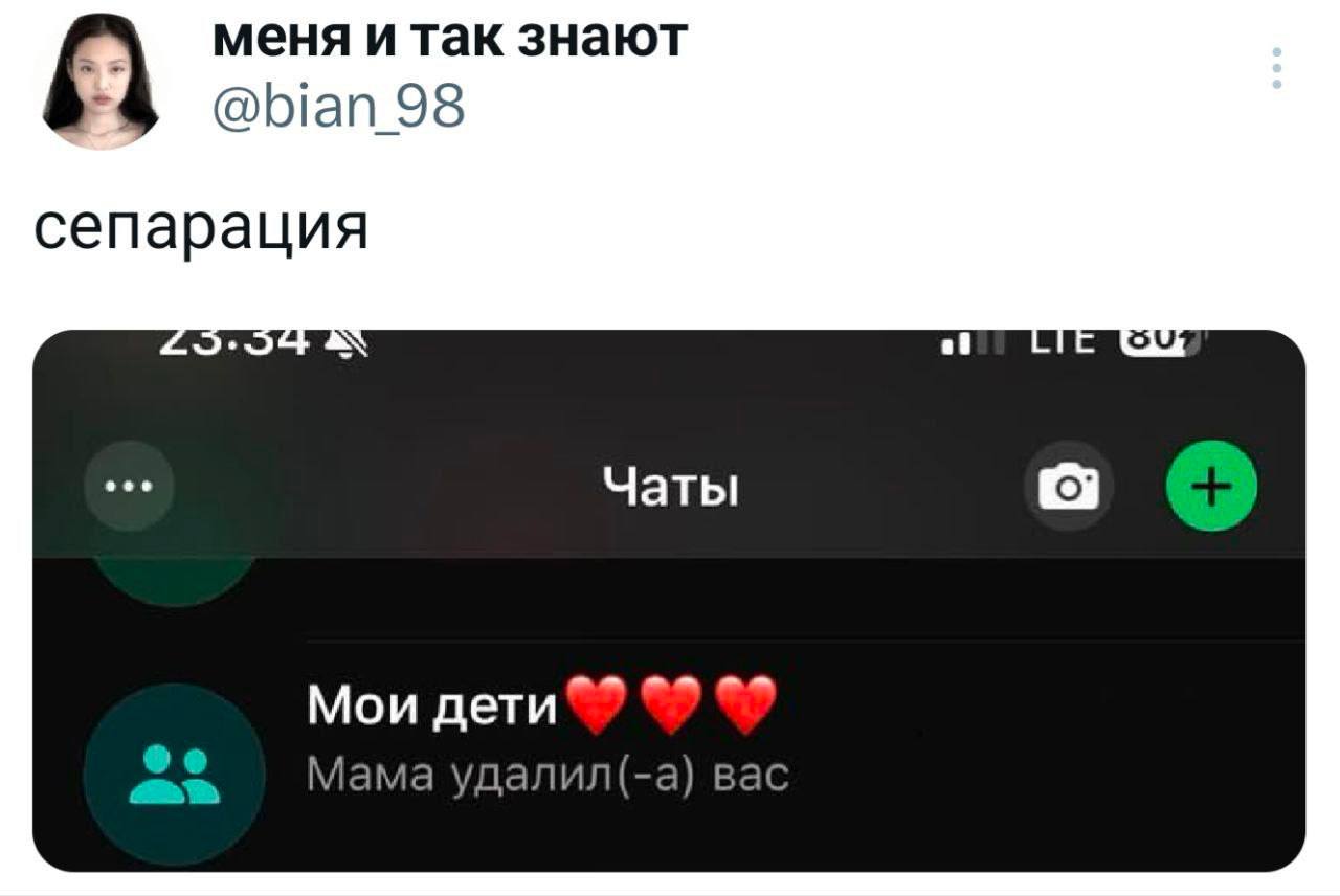 меня и так знают @bian 98 сепарация a eee Чаты Мои дети Mama удалил(-а)