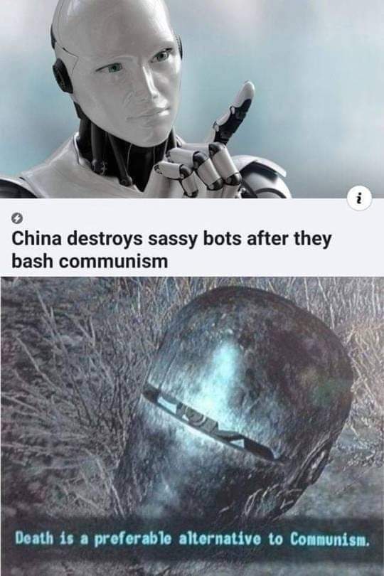 4 С о China destroys sassy bots after they bash communism у у At 4 Death is a preferable alternative to Communism.
