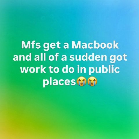 Mfs get a Macbook and all of asudden got work to in public places