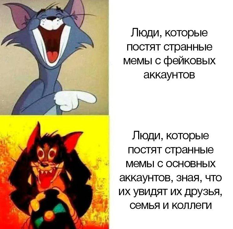 Люди, которые NOCTAT странные мемы с фейковых аккаунтов Люди, которые NOCTAT странные 77 мемы основных аккаунтов, зная, что увидят друзья, семья и коллеги