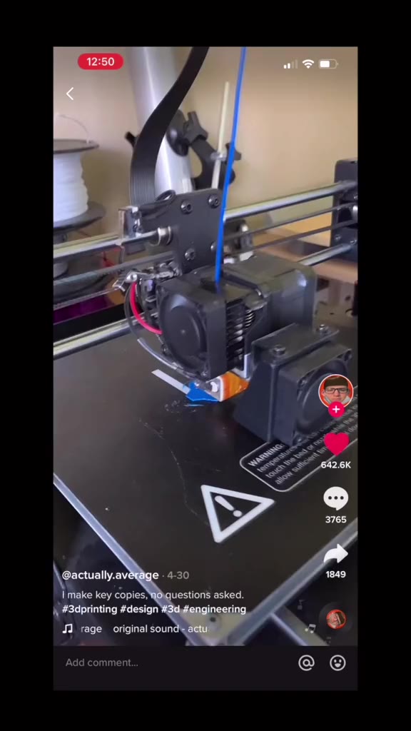 П average original sound = “4 `®) | make key copies, Waguestions asked. \, #3dprinting #design’ in ry