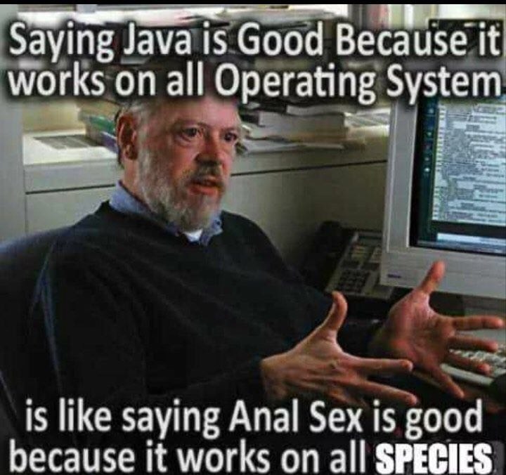Saying Java is Good Because it works on all Operating System is like saying Anal Sex is good because it works on all SPECIES