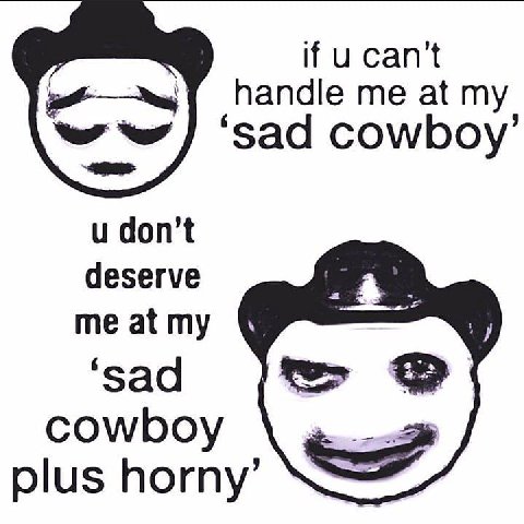 if ucan't handle me at my ‘sad cowboy’ don’t deserve me at my ‘sad cowboy plus horny’