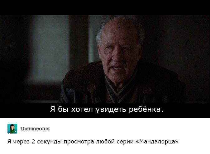 Я бы хотел увидеть ребёнка. thenineofus Я через 2 секунды просмотра любой серии «Мандалорца»