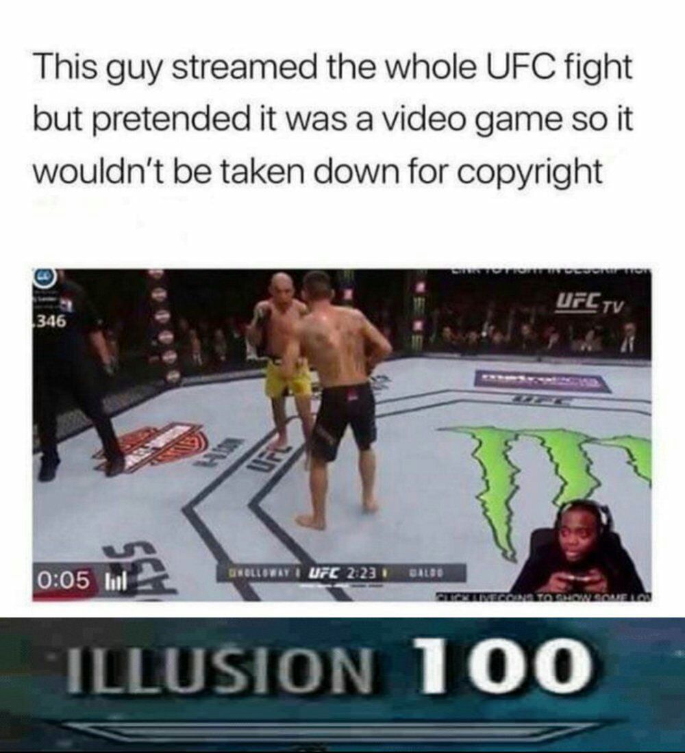 This guy streamed the whole UFC fight but pretended it was a video game so it wouldn't be taken down for copyright 346 UFE 2:23 100
