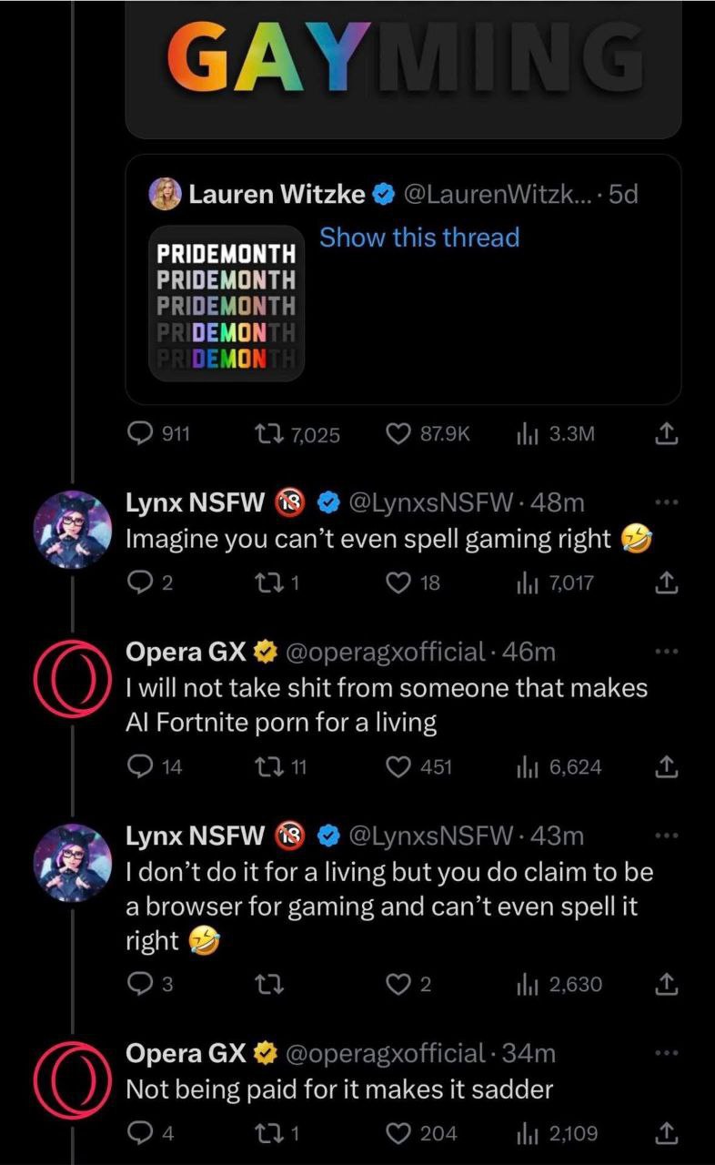САУ Lauren Witzke Show this thread PRIDEMONTH PRIDEMONTH PRIDEMONTH DEMON DEMON 911 7025 Lynx NSFW Imagine you can’t even spell gaming right 18 7,017 Opera will not take shit from someone that makes F