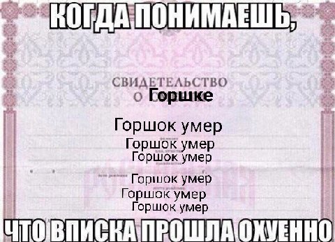 КОГДАПОНИМАЕШ СВИДЕТЕЛЬСТВО о горшке Горшок умер Горшок умер Горшок умер Горшок умер умер Горшок умер OXVEHHO