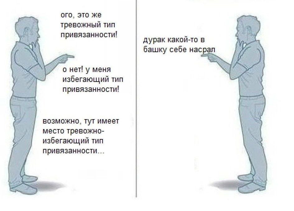 ого. это же тревожный тип привязанност и! дурак какой-то в башку себе нас о нет! у меня избегающий тип привязанности возможно, тут имеет место тревожно- избегающий тип привязанности...