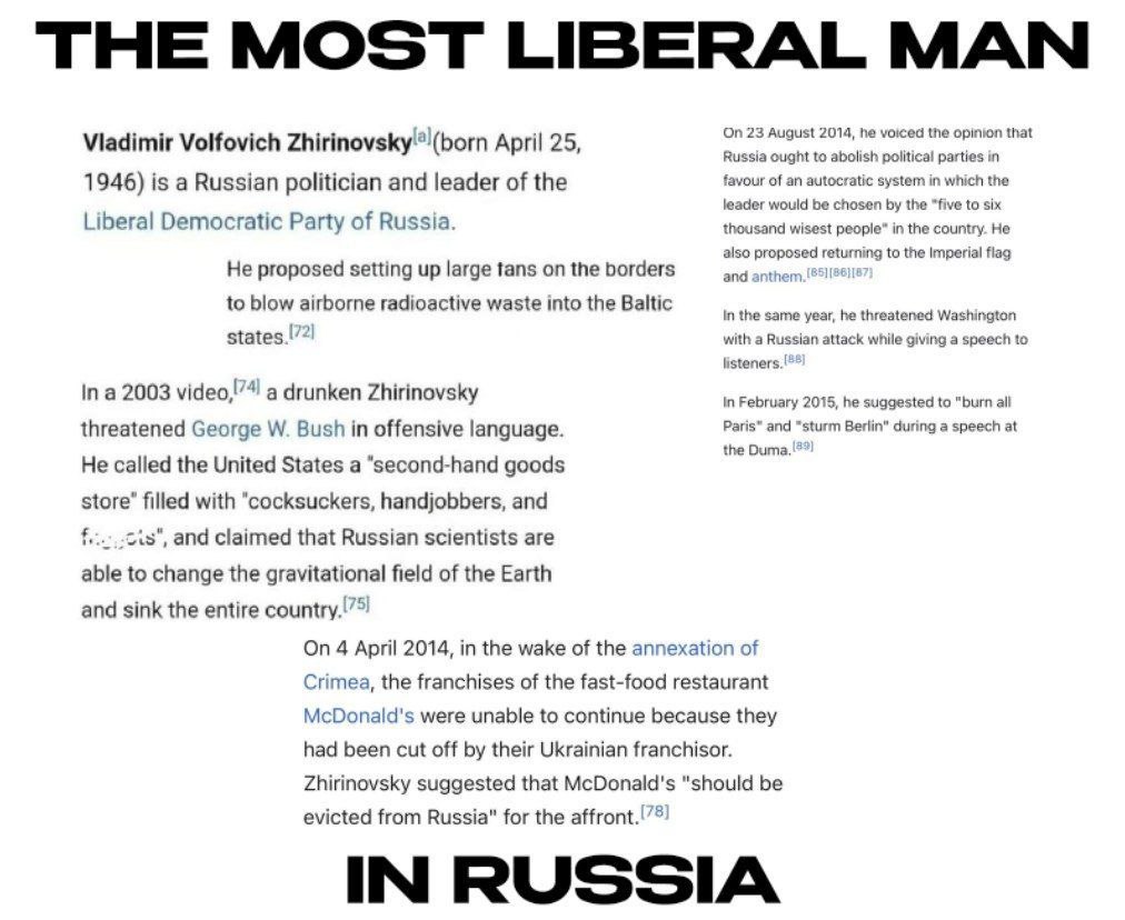 THE MOST LIBERAL МАМ On 23 August 2014, he voiced the opinion that Viadimir Volfovich April 25, Russia ought to abolish political parties in 1946) is a Russian politician and leader of the favour of a