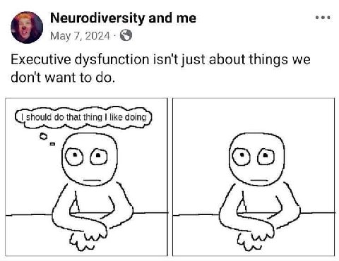 Neurodiversity and me May 7, 2024 Executive dysfunction isn't just about things we don't want to