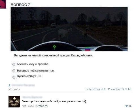 ВОПРОС 7 Вы едете на низкой тонированой приоре. Ваши действия Бросить козу с прогиба. с ней совокуплятся. Купить кепку 1 и нрави 62 скорее порядок действий, чем варианты ответа) 3 тветить 36