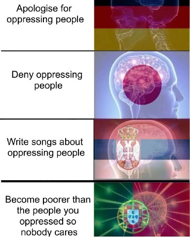 Apologise for oppressing people Deny oppressing people Write songs about oppressing people Become poorer than the people you oppressed so nobody cares