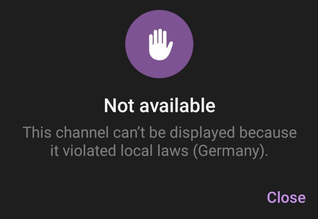 Not available This channel cant be displayed because it violated local laws (Germany). Close
