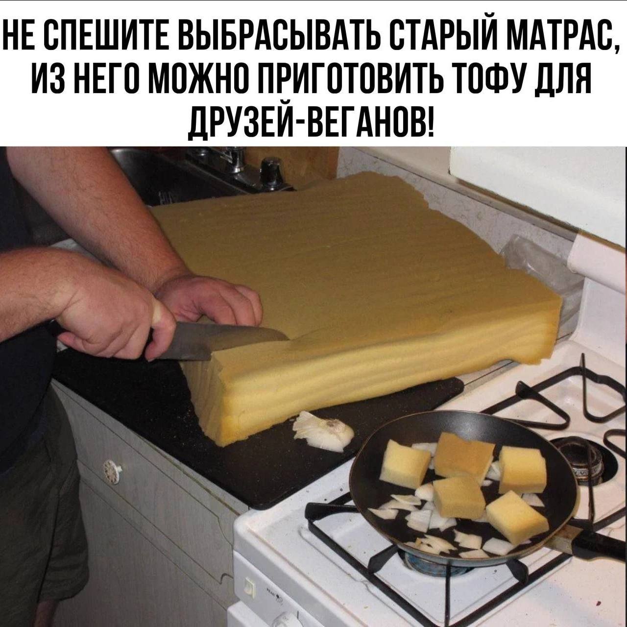 НЕ СПЕШИТЕ ВЫБРАСЫВАТЬ СТАРЫЙ МАТРАС, ИЗ НЕГО МОЖНО ПРИГОТОВИТЬ ТОФУ ДЛЯ ДРУЗЕЙ-ВЕГАНОВ!