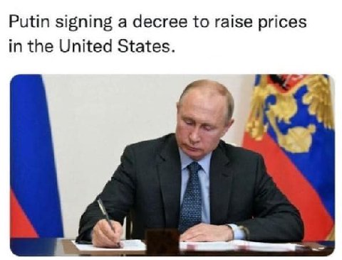 Putin signing a decree to raise prices in the United States.