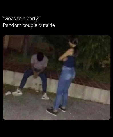 to a party” Random couple outside
