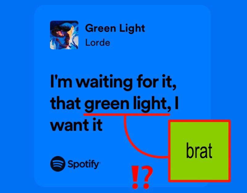 Green Light Lorde waiting for it, that green light, want it brat Spotify