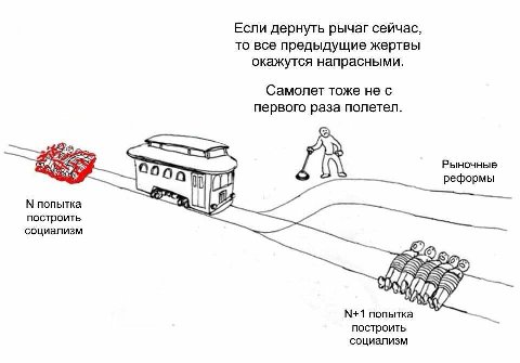 Если дернуть рычаг сейчас, то все предыдущие жертвы окажутся напрасными. Самолет тоже не с первого раза полетел. Рыночные а i реформы Я попытка построить социализм 6) №+1 попытка построить социализм