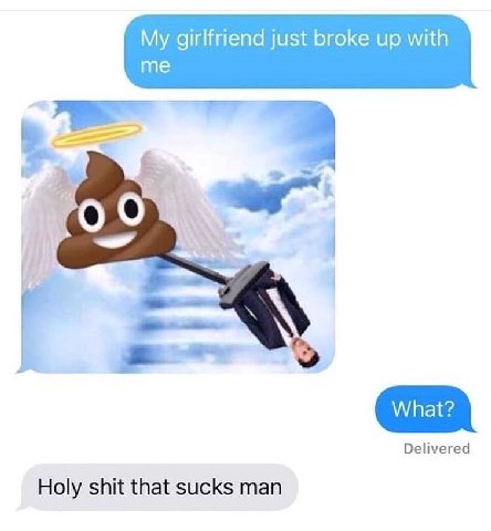 My girlfriend just broke up with me Delivered Holy shit that sucks man