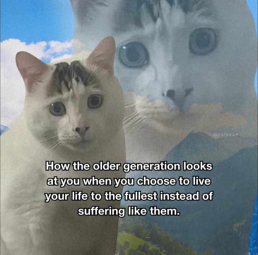 Ном the older looks ‘at’ you when you choose to live your life to the fullest instead of suffering like them