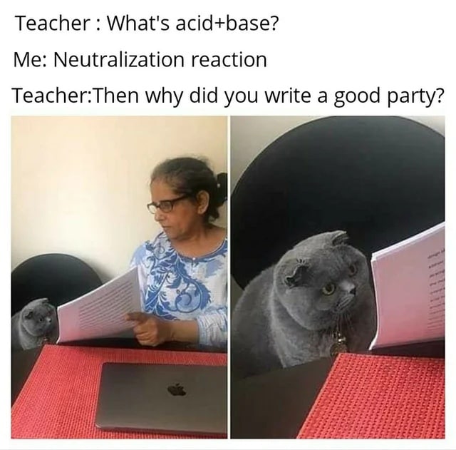 Teacher What's Me: Neutralization reaction Teacher:Then why did you write a good party?