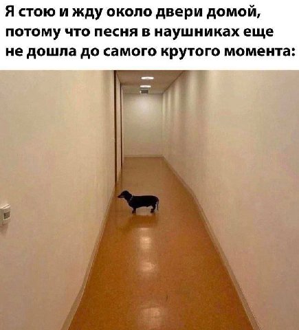 Я стою и жду около двери домой, потому что песня в наушниках еще не дошла до самого крутого момента: