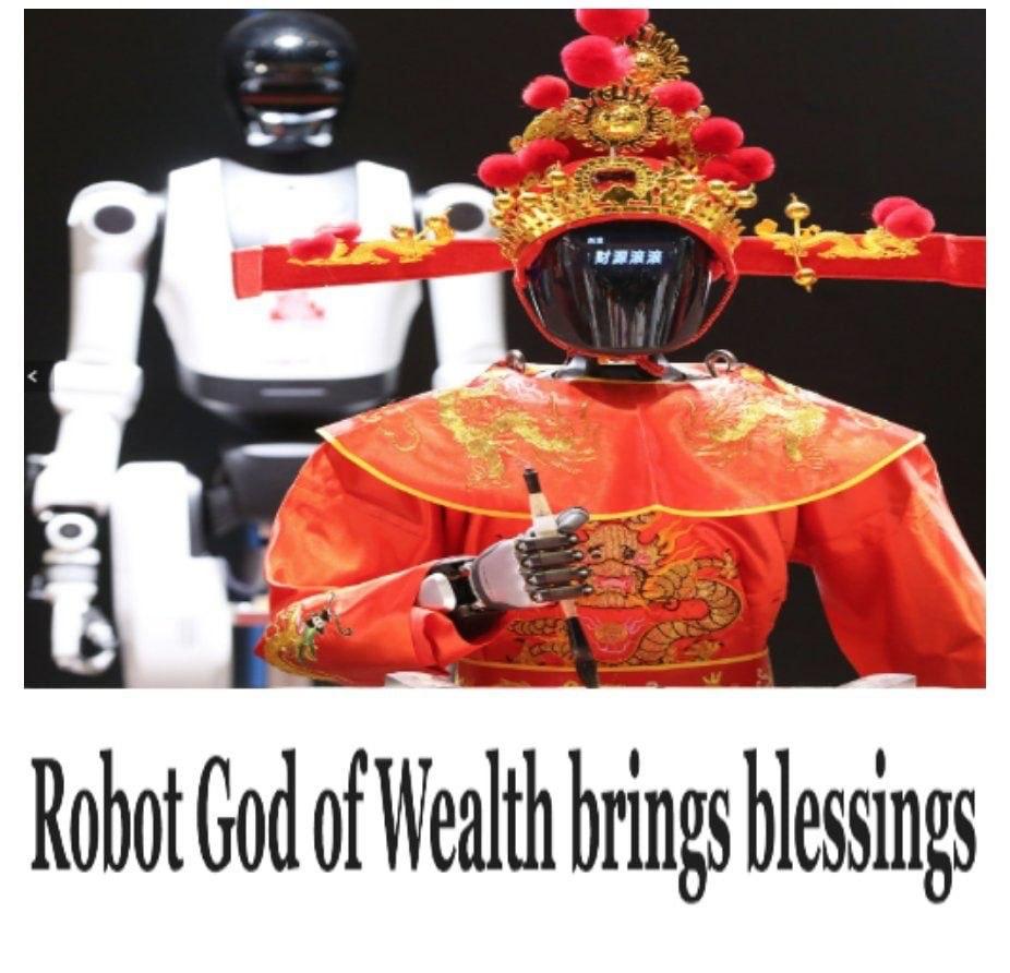 a a Robot God of Wealth brings