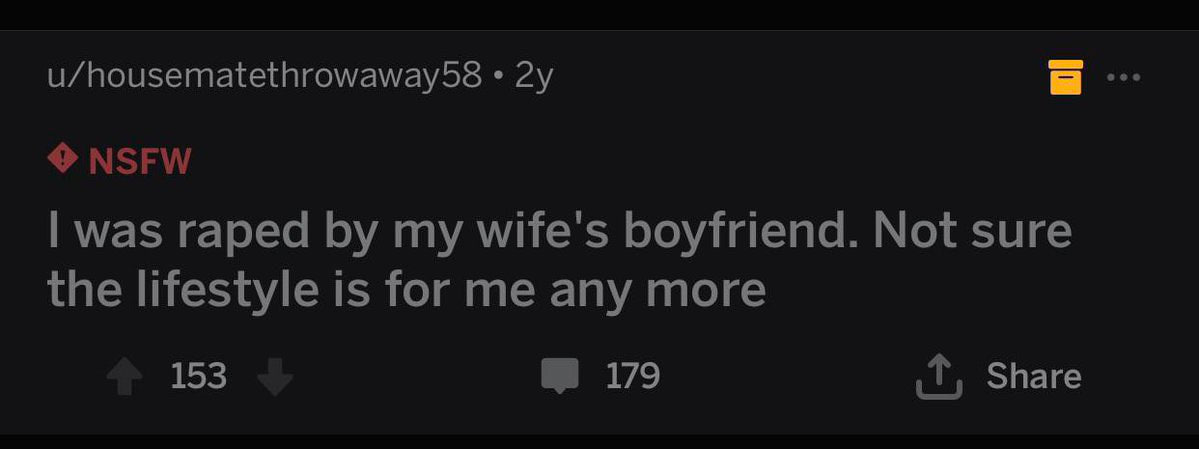 u/housematethrowaway58 2у NSFW was raped my wife's boyfriend. Not sure the lifestyle is for me any more 153 179 Share