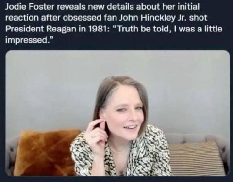 fun fact: the guy who tried to shoot ronald reagan in 1981 to impress jodie foster is currently free and you can subscribe to him on youtube
https://www.youtube.com/@johnhinckley6860