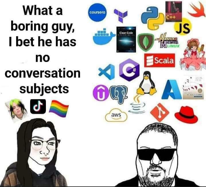 What a boring guy, on bet he has no conversation subjects