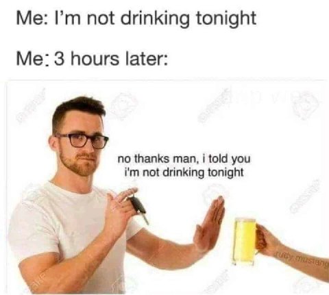 Me: not drinking tonight Me: 3 hours later: по thanks man, i told you not drinking tonight