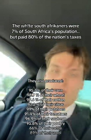 The мпКе south afrikaners were 7% of South Africa’s population but paid 80% of the nation’s taxes They also produced 95.3% of their corn their wheat fitheir cotton 97.2 о heir citrus 91.4% of their to