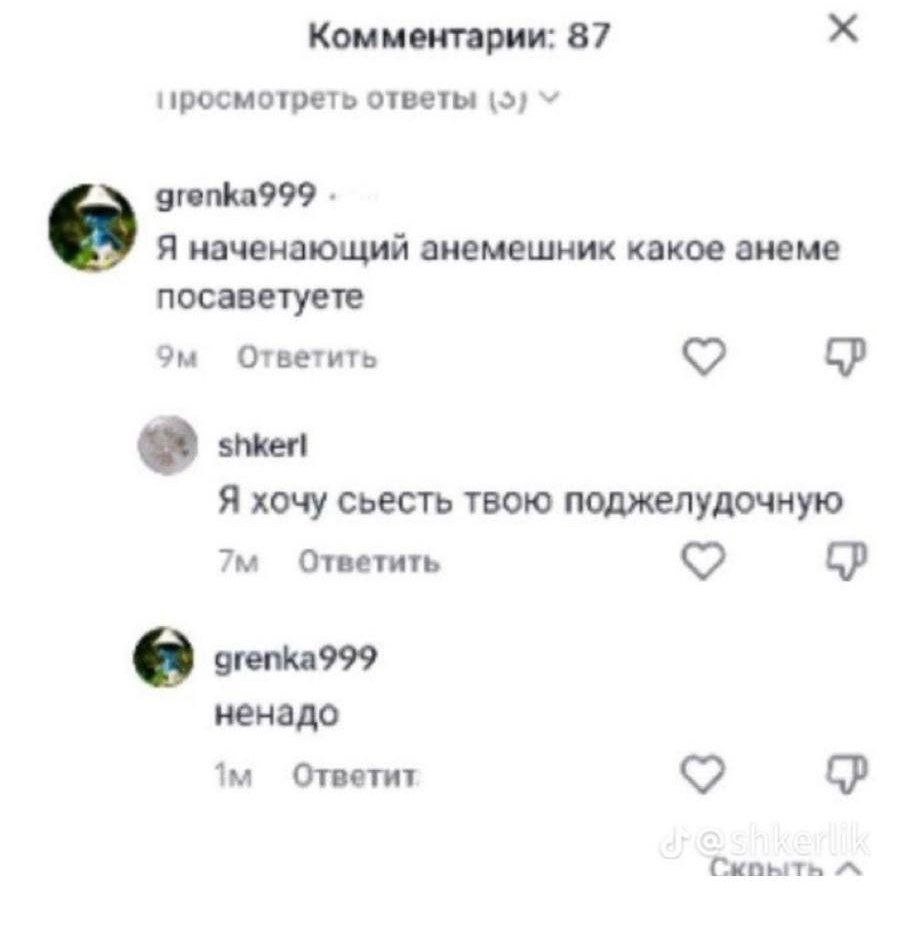 Комментарии: 87 просмотреть ответы grenka999 Я наченающий анемешник какое анеме посаветуете Ответить Я хочу сьесть твою поджелудочную Ответить grenka999 ненадо Ответит 9 A