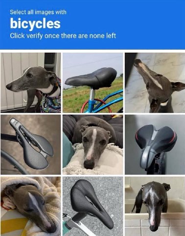 Select all images with bicycles Click verify once there are none left