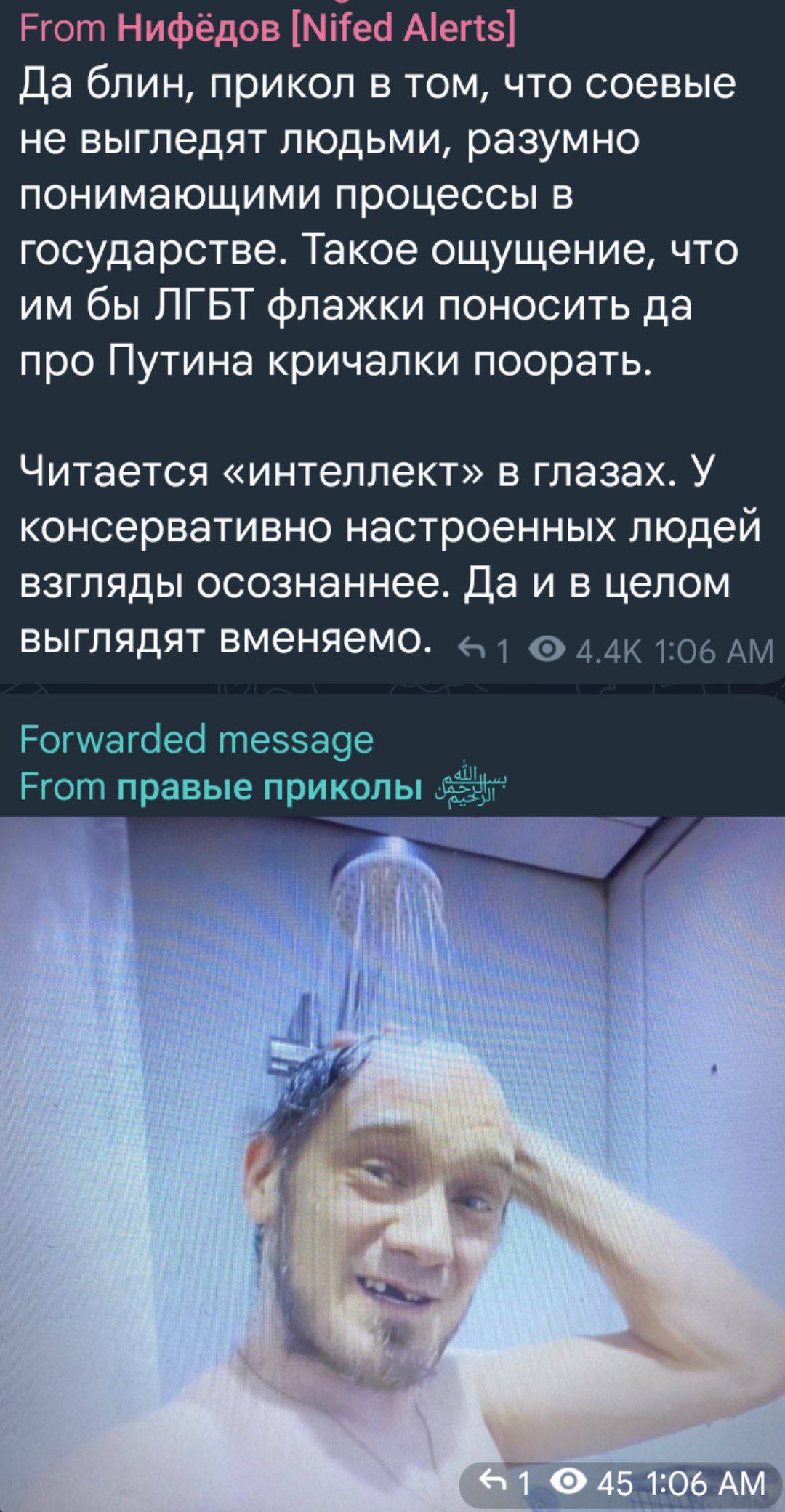 Егот Нифёдов [Nifed Alerts] Да блин, прикол в том, что соевые не выгледят людьми, разумно понимающими процессы в государстве. Такое ощущение, что бы ЛГБТ флажки поносить да про Путина кричалки поорать