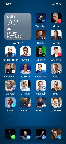 4:22 Dallas Tweetbot Music Cloudy Weather Kindle Netflix Authenticator Gmail Grubhub Spotify ЖЕ DoorDash YouTube Facebook Reddit In Discord Linkedin Fastmail Sonos 4} и Alexa Patreon Amazon Medium