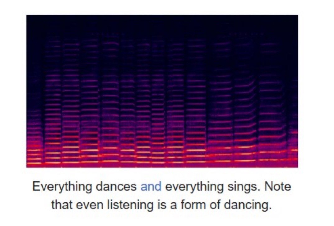 Everything dances and everything sings. Note that even listening is a form of dancing.