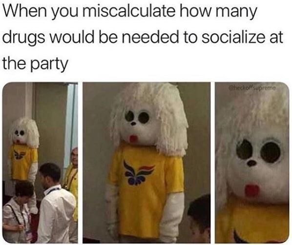 When you miscalculate how many drugs would be needed to socialize at the party 4