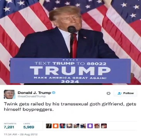 АКЕ AMERICA GREAT AGAIN! 4 |=] Donald J. Trump ре Follow Twink gets railed Бу his himself boypreggers. get a BOYBORTION! Many such cases!