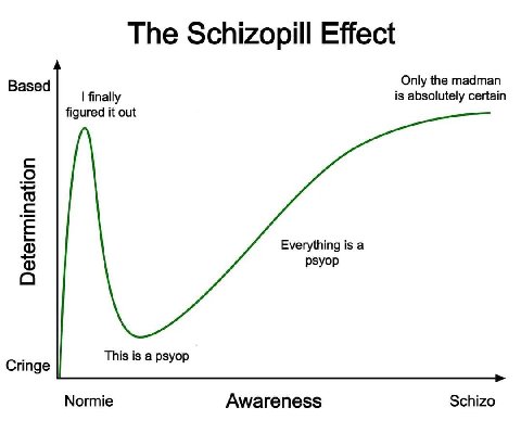 The Schizopill Effect Based Only the madman finally is absolutely certain figured it out Everything is a psyop This is a psyop Cringe Normie Awareness Schizo