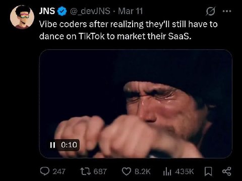 JNS Vibe coders after realizing they'll still have to dance on TikTok to market their SaaS. 0:10